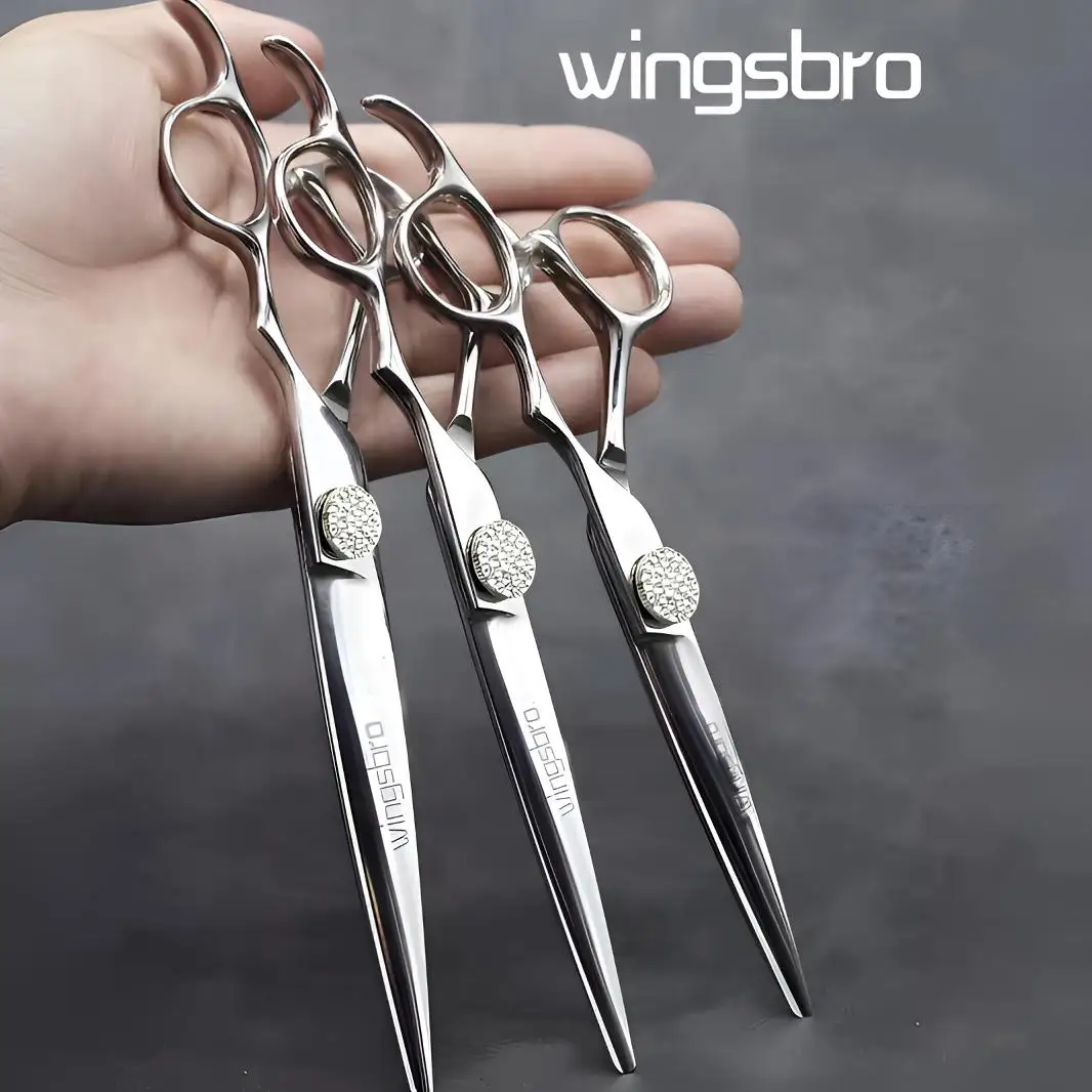 6/7/8 Inch Professional Haircut Hairdressing Scissors Set, Wingsbro Silver Stainless Steel Scissors