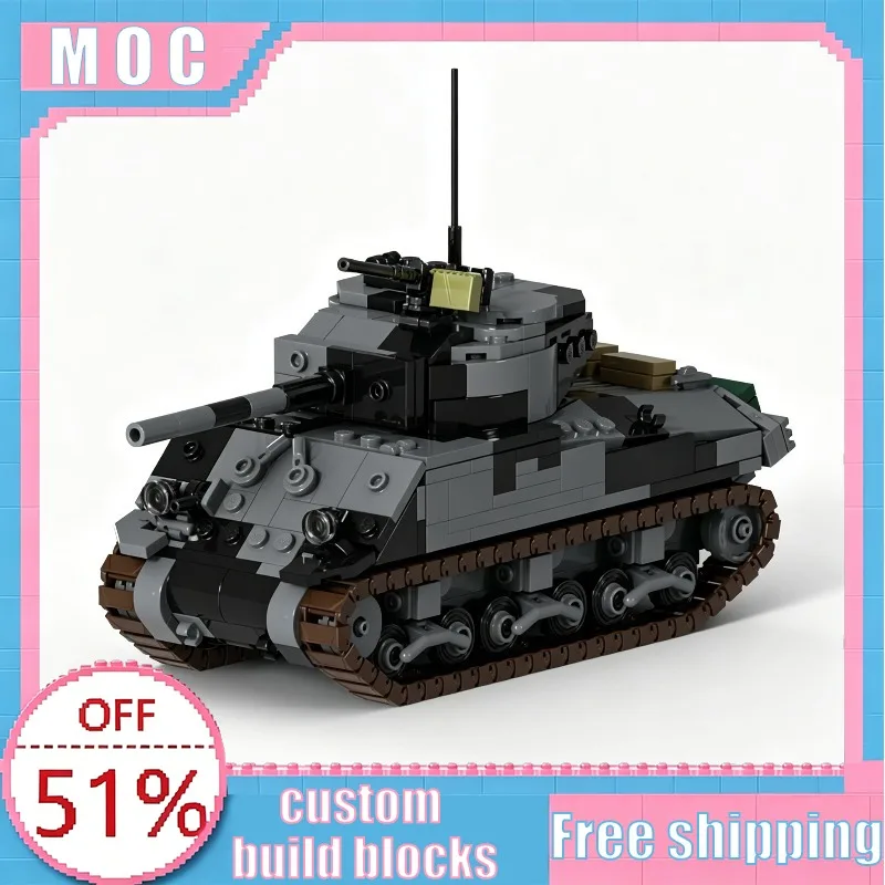 

664 Parts MOC Sherman Tank Vehicle Model Custom Creative Building Block Educational Assembly Toy Special Display Special Gifts