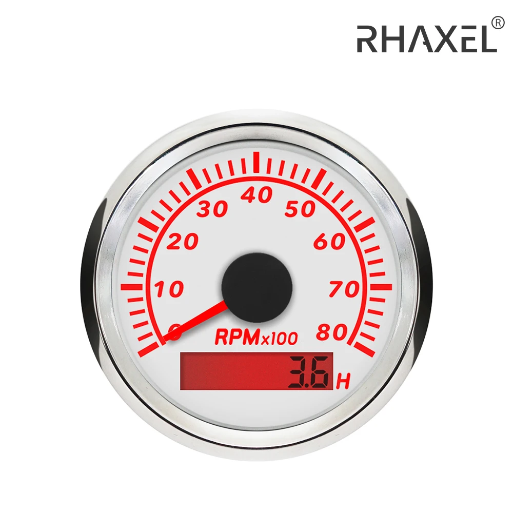 RHAXEL Universal Diesel 6000RPM Engine Tachometer Gauge with Hour Meter with Red Backlight for Truck VAN UTV Vessel 12V 24V