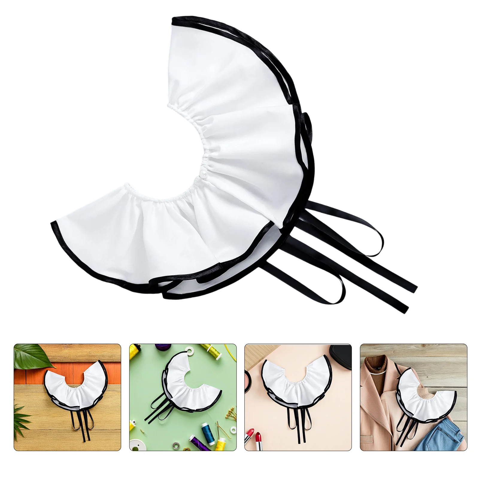 Vintage Detachable Pleated Ruffled Collar Adjustable Lace-Up Renaissance Fake Collar for Women Costume Party Graduation Autumn