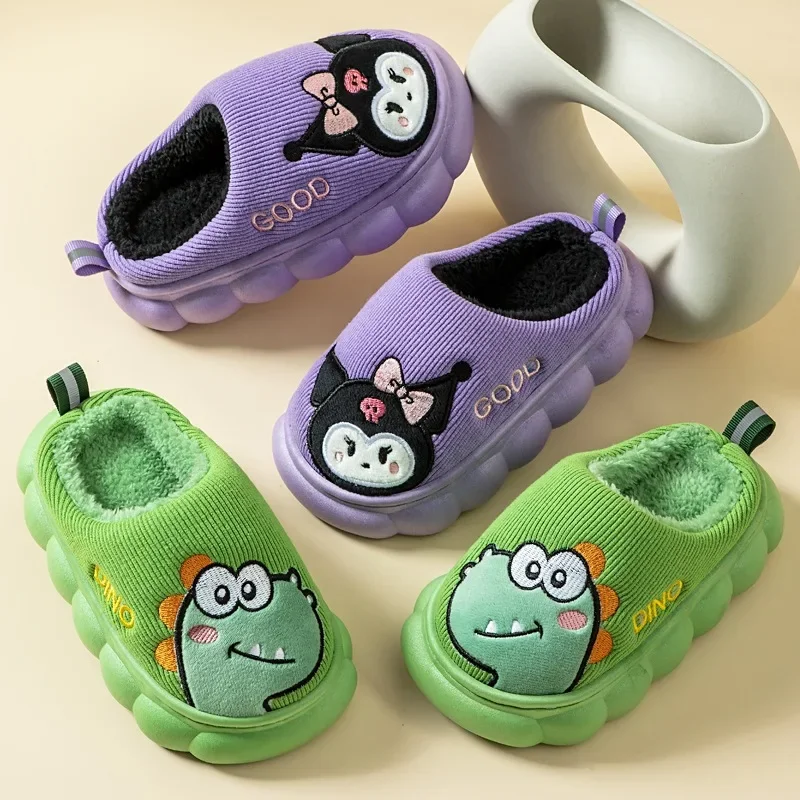 Children's Cotton Slippers Indoor Boys Girls Small Medium Large Autumn/Winter Fearful Dinosaur Fleece Slippers Baby