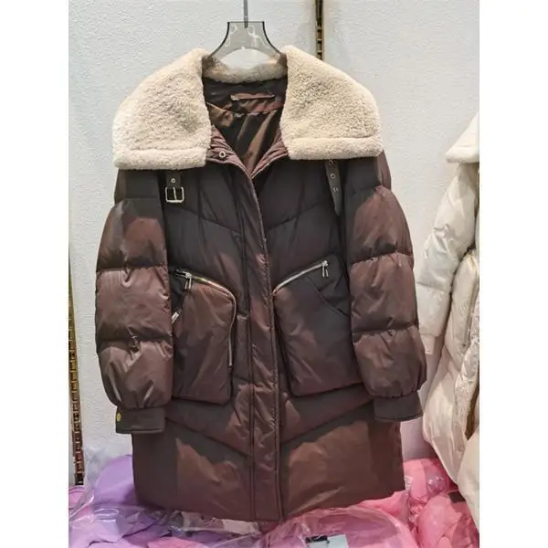 Winter New Women's Down Cotton Jacket Loose Lamb Wool Splicing Collar Oversize Cotton Jacket