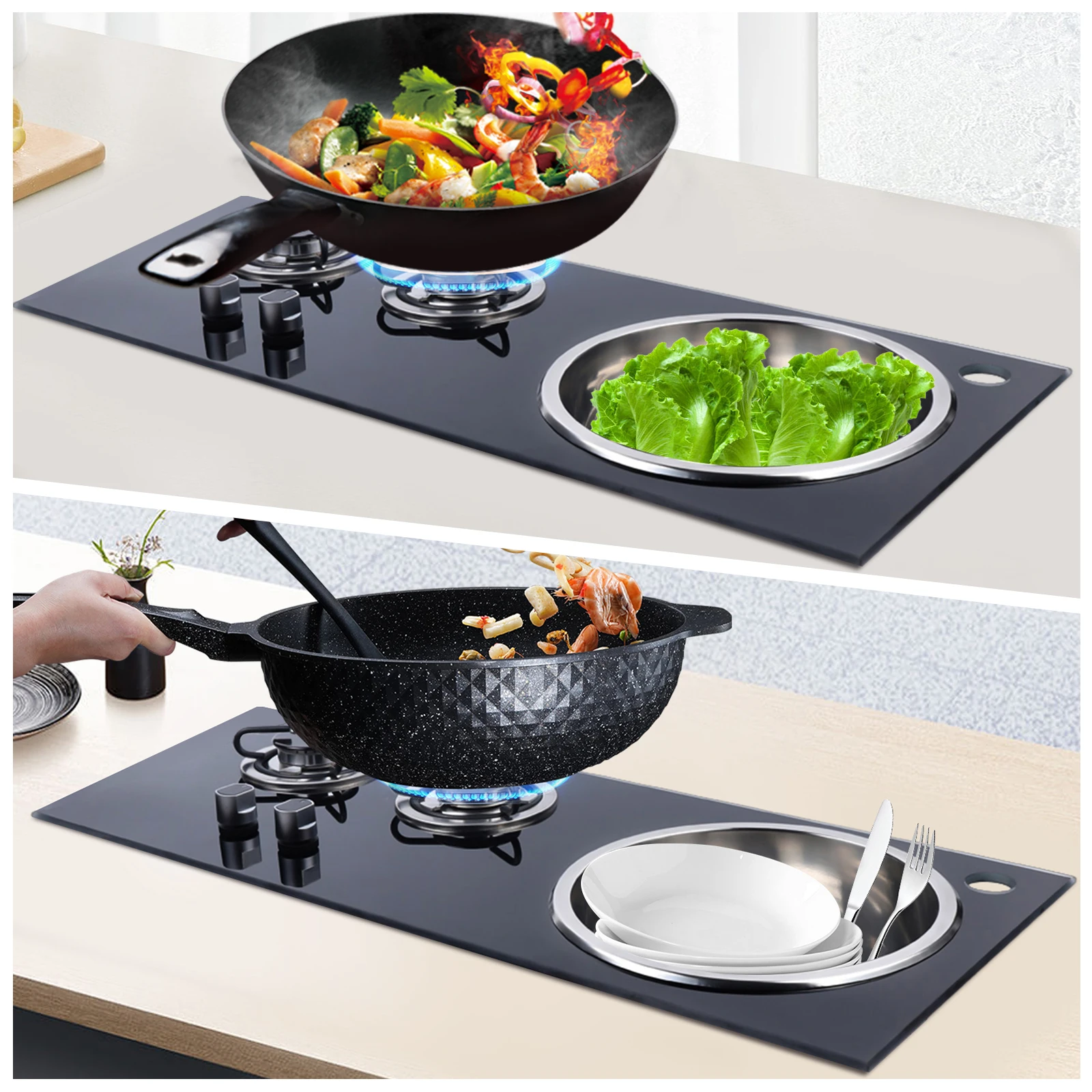 2-Burner RV Gas Stove with Sink 2-Level Fire Flame Failure Protection for Motorhomes Camping Boats Outdoor Cooking