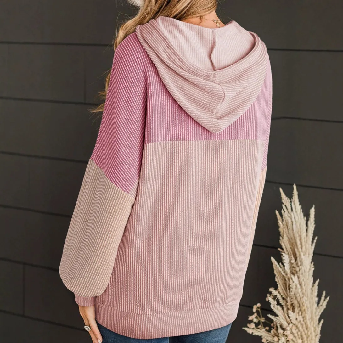 Damen Kleidung Autumn Winter Hooded Color-blocked Long-sleeved Hoodie Loose Sweatshirt Women Versatile Loose Pullover Sweatshirt