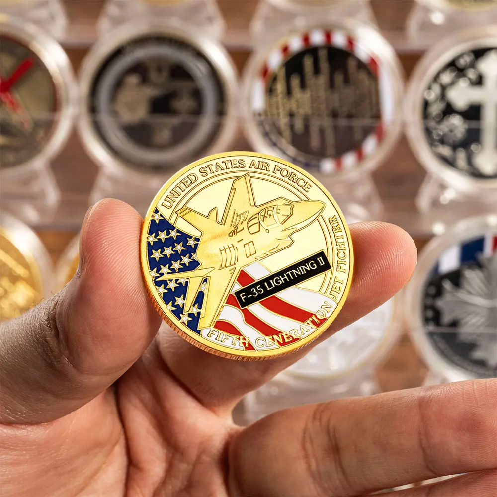 الطائرات المقاتلة الأمريكية العملات العسكرية سلاح الجو F-35 البرق المقاتلة العملات التذكارية التحدي عملة ديكور المنزل #5