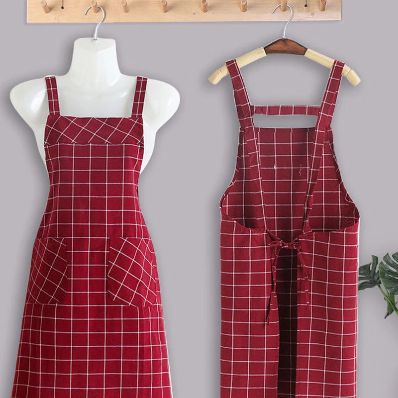 Kitchen Cotton Linen Aprons Home Double Pocket Work Suit Back Strap Unisex Anti Fouling And Breathable Aprons