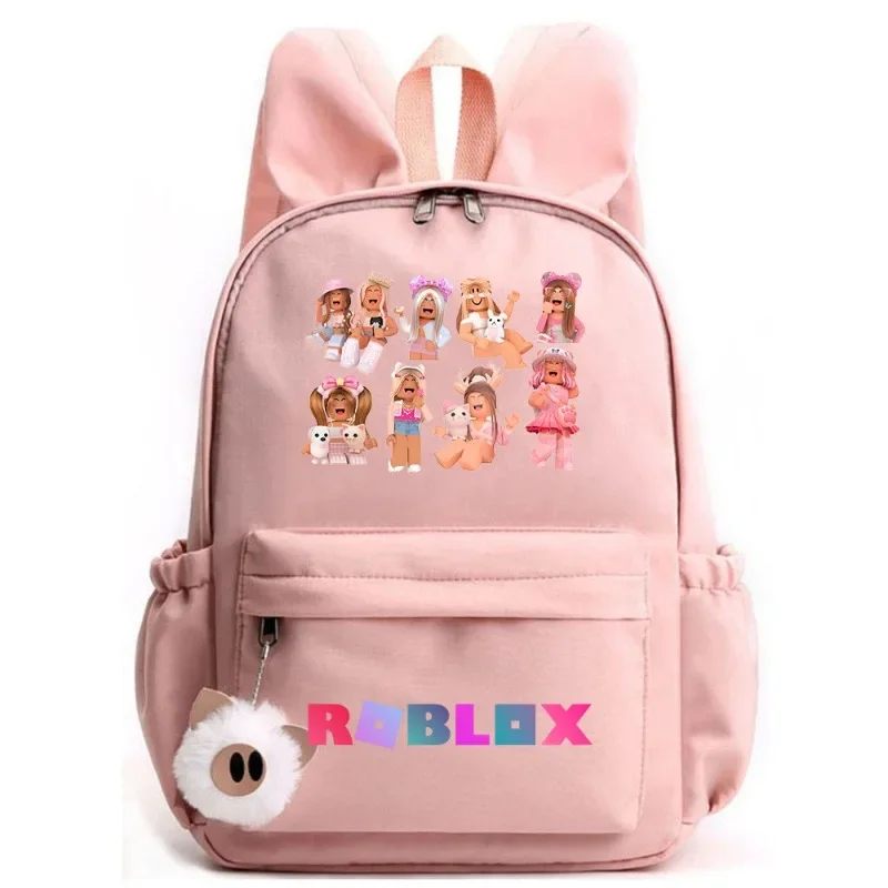Roblox periférico dos desenhos animados impresso escola primária mochila casual bonito coelho mochilas necessidades diárias presentes