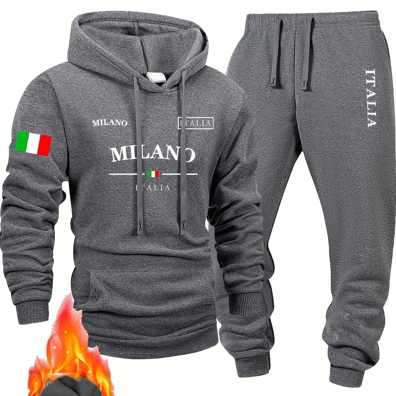 Neues Frühlingsmode-Sport-Hoodie-Set für Herren, mit Pullover mit Milan-Buchstaben und Flaggen-Print und Sporthose, weich und bequem