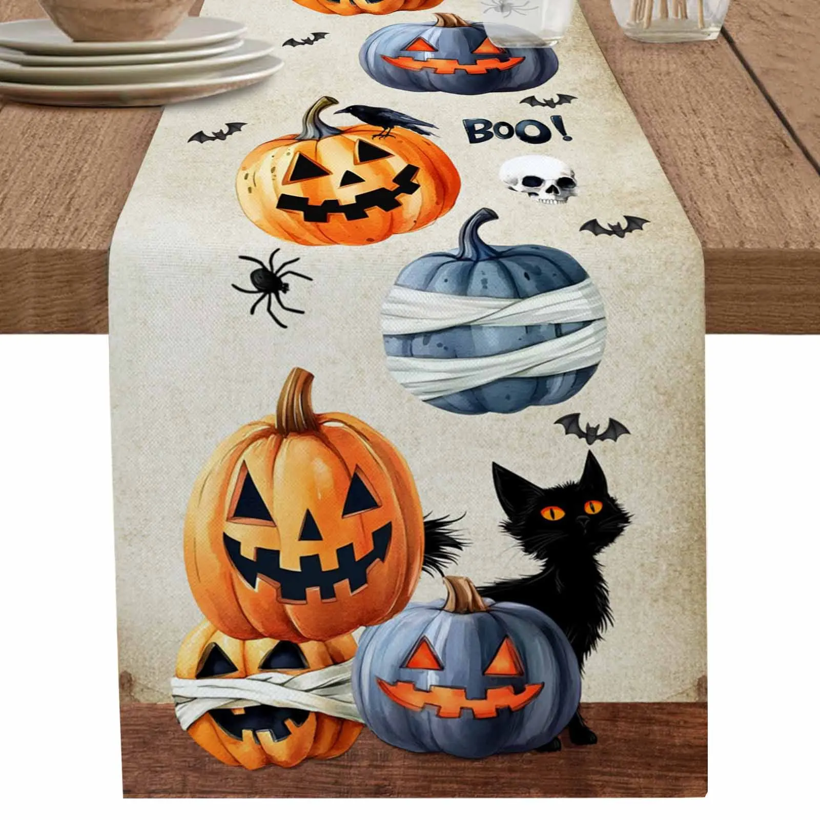 

1 шт. Хэллоуин тыква BOO Bat настольная дорожка вечерние полиэстеровое покрытие для стола для украшения домашней столовой