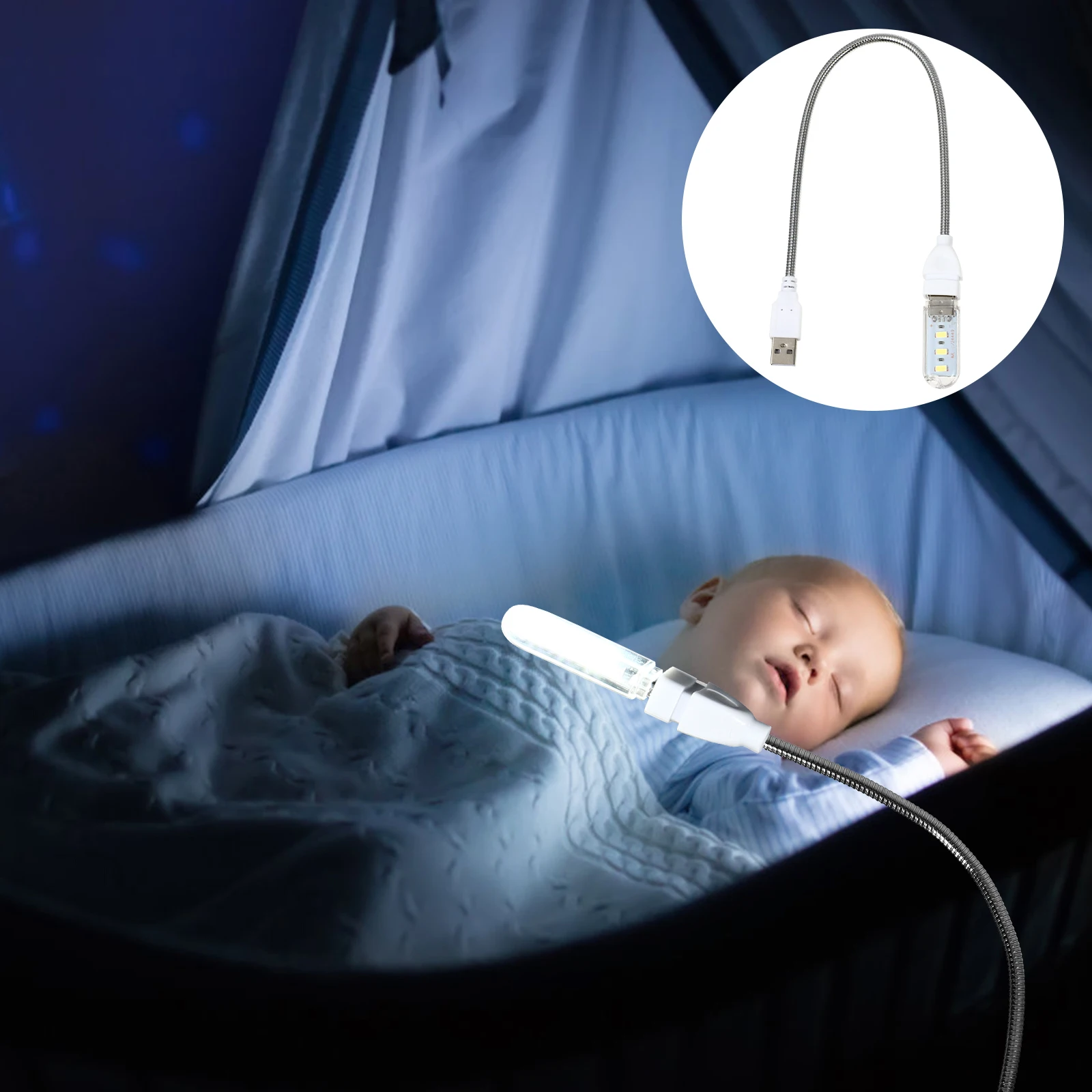 

USB Night Light Reading Lamp Powered Computer Lights Led Pvc Rechargeable Student Flexible Gooseneck