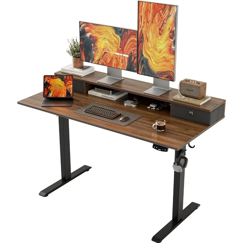 

48 x 23 Inches Height Adjustable Electric Standing Desk with 2 Drawers, Stand Up Electric Desk Adjustable Height, Sit Stand Comp