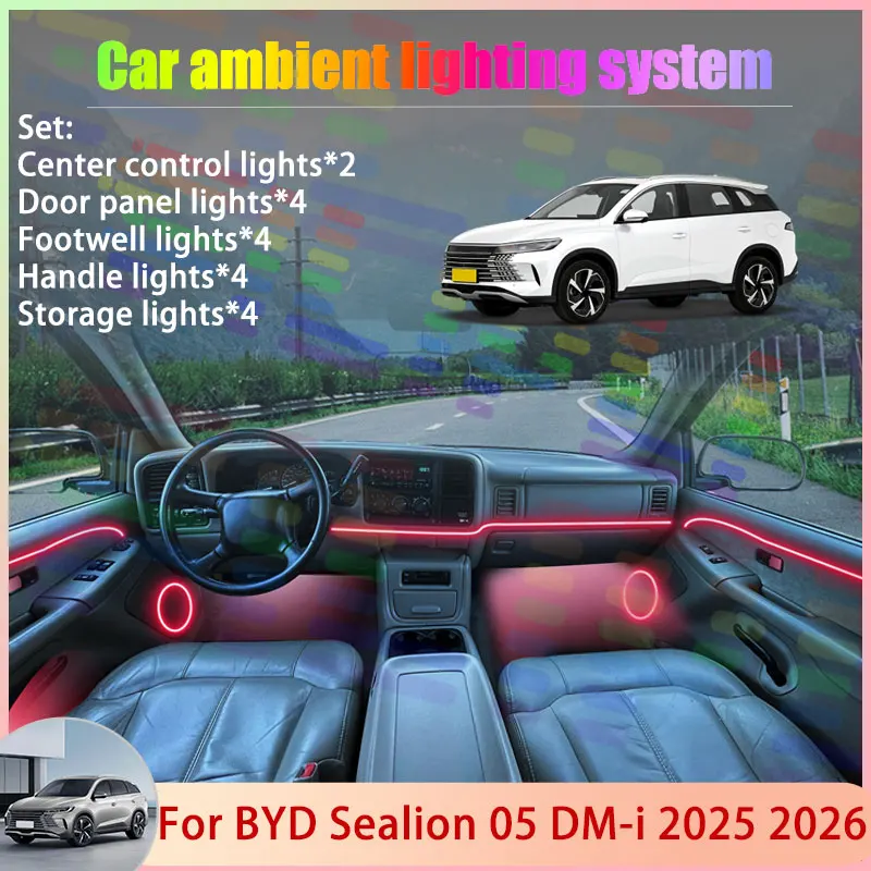 

For BYD Sealion 05 DM-i 2025 2026 2/24 in 1 Car Atmosphere Light Lamp RGB Shade Ensemble Streamer Atmosphere Set Auto Part Auto