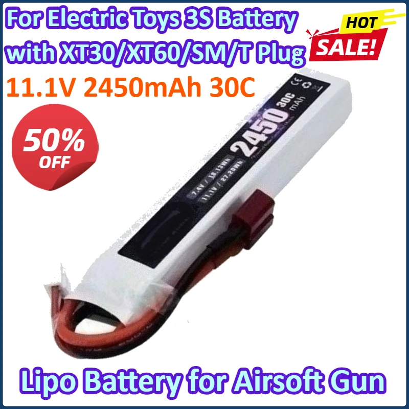 

11.1V 2450mAh 30C Lipo Battery for Airsoft Gun for Airsoft Air Pistol Electric Toys 3S Batteries with XT30/XT60/SM/T Plug