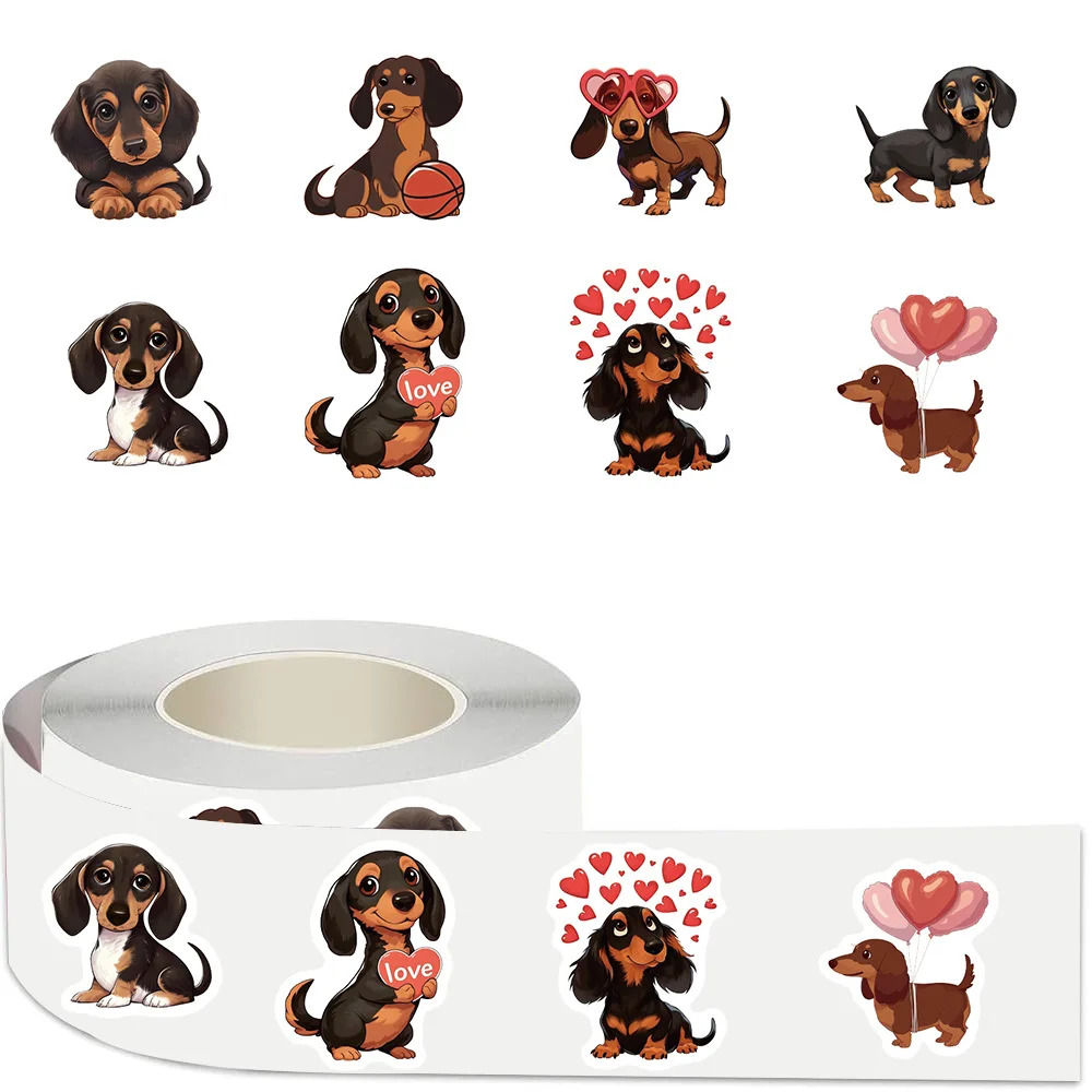 500PCS/Roll Adorable Dachshund Dog Stickers Cartoon Animal Graffiti Decals Cute Pattern DIY Stationery Phone Laptop Notebook Toy