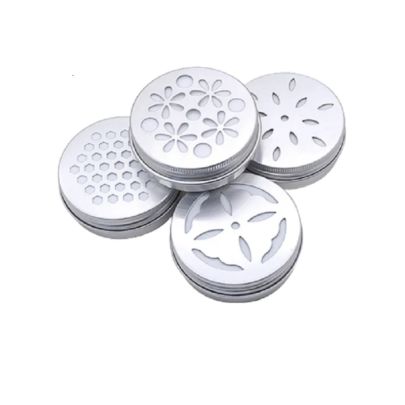 50pcs Aluminum Candle Jars 60ML Round Aroma Tin Metal Box Cosmetics Cream Pot Air Freshener Aluminum Jar with Hollow Hole Lid