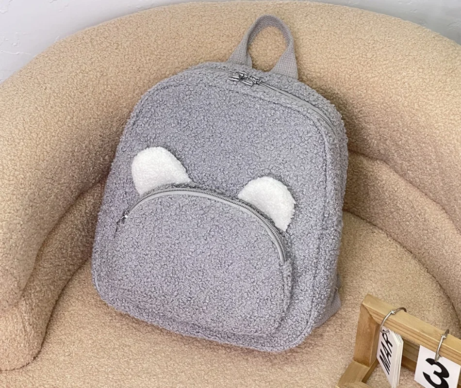 Mochila de pelúcia de amor de cartão personalizado para meninos e meninas outono/inverno nova mochila de orelha pequena mochila de jardim de infância