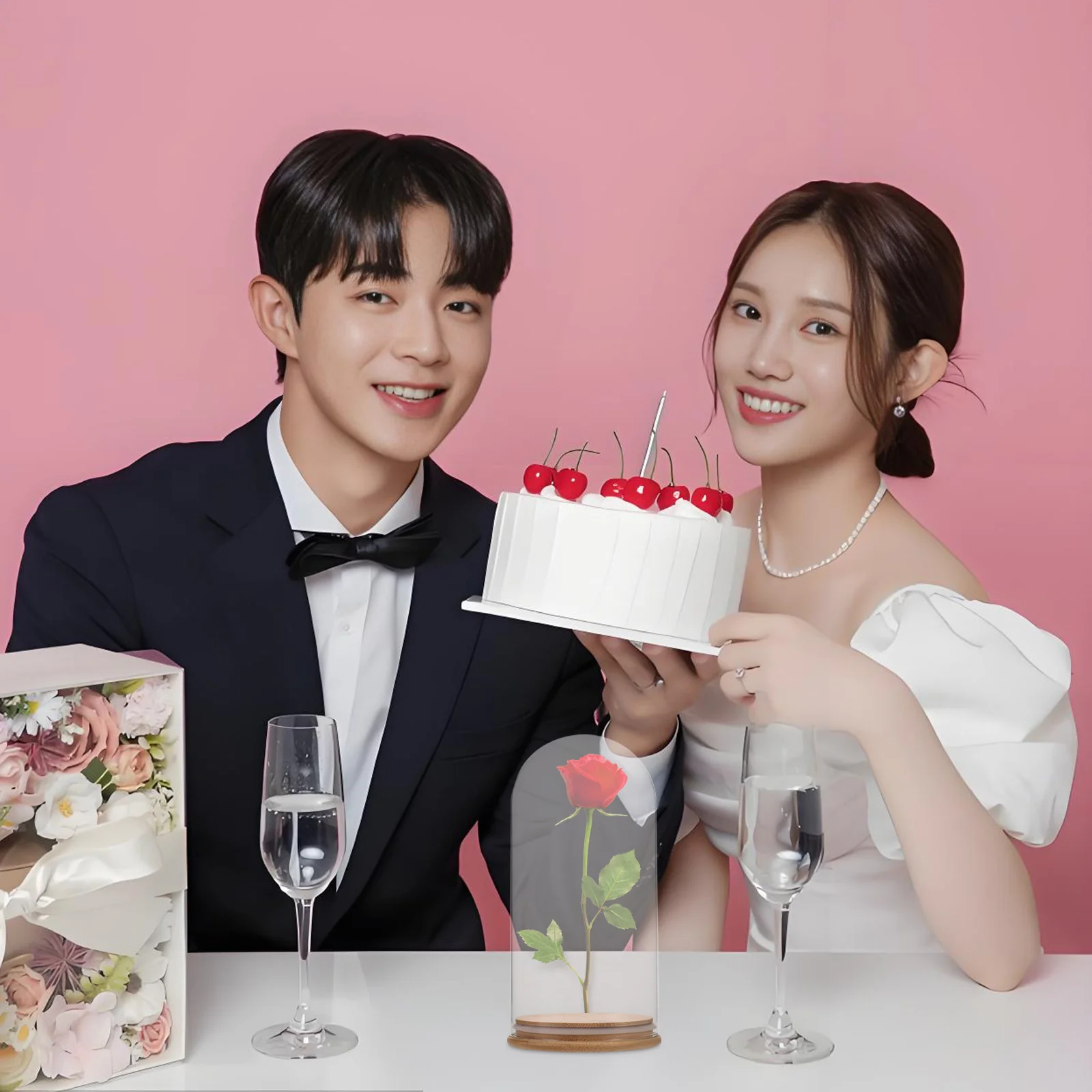 

Glass Dome Cloche Clear Display Globe Transparent Cover DIY Figurines Preserved Flowers Home Decor Sturdy Base