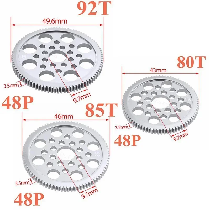 Ingranaggio cilindrico in metallo 48P 92T 85T 80T pignone 18T 19T 20T 21T 22T 23T 24T 25T 26T ingranaggi motore per Sakura R31 G31 SCX10 AX10 Trxs HPI