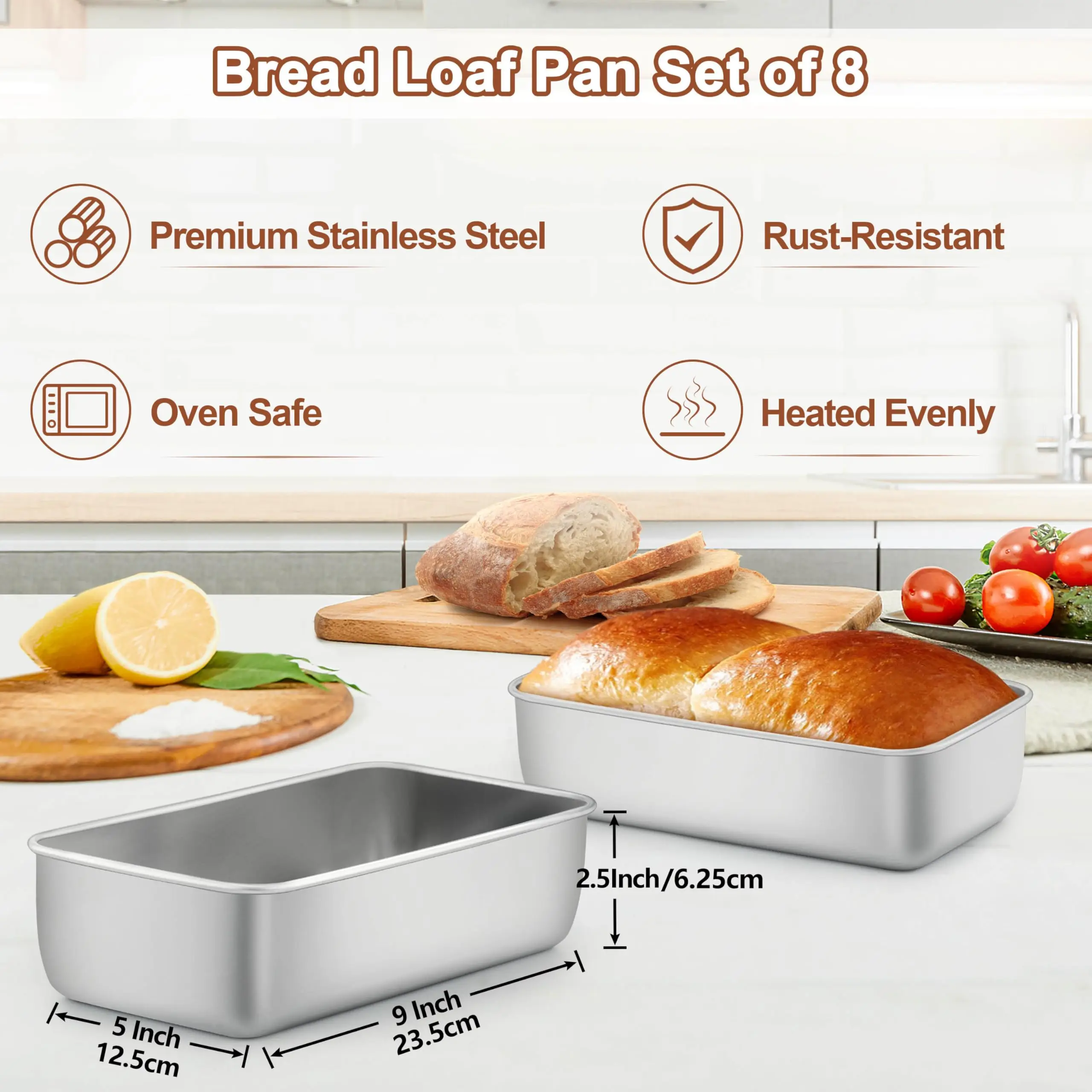 8 Pack 9x5 Loaf Pans for Baking Bread, Bread Pans for Homemade Bread, Stainless Steel Bread Baking Pan Non Stick, Small Bread L