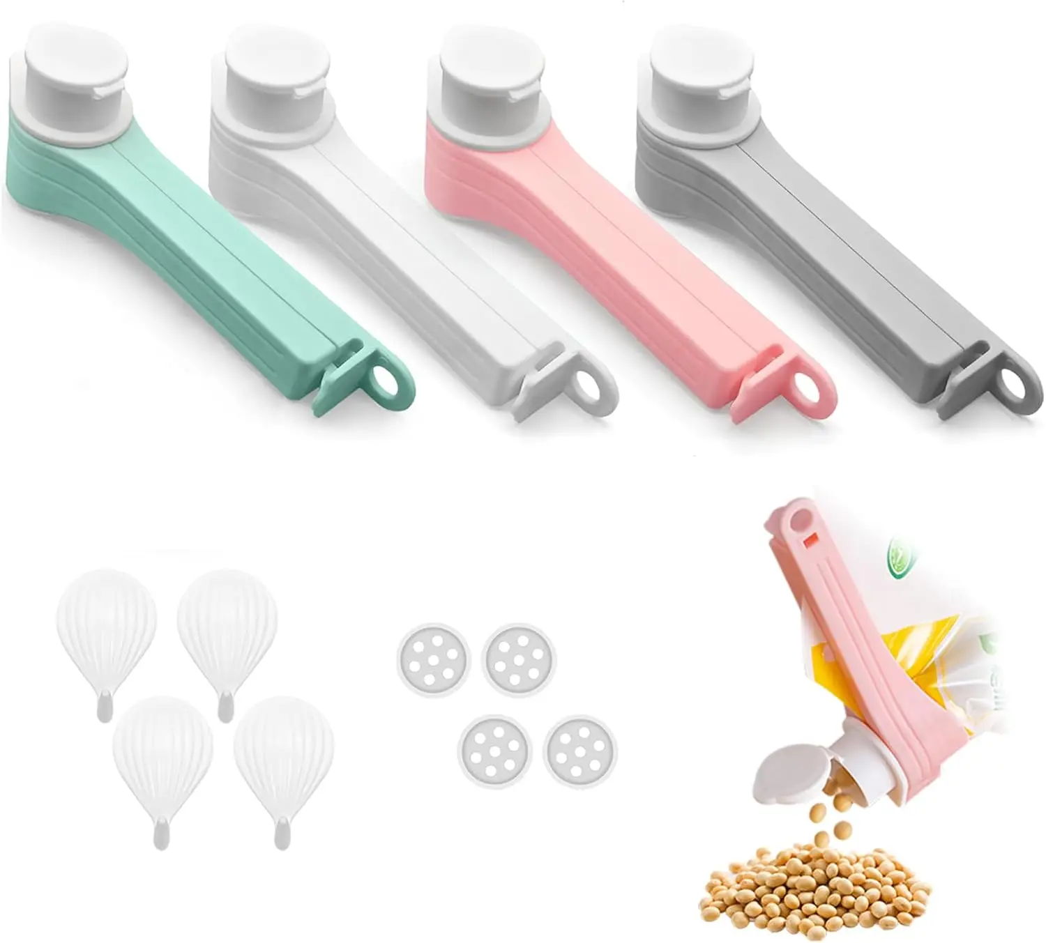 

4pcs Bag Spout Clip,Bag Clips for Food,Snack Sealing Clips with Pour Spouts,Kitchen Chip Bag with Adhesive , for Cereal Kitchen