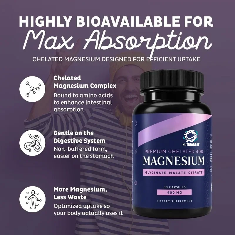Triple Magnesium Compound Supplement - Glycine, Malic Acid, Citric Acid | 400mg 60 Capsules