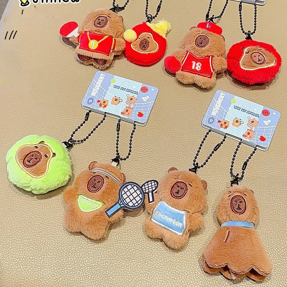 Cartoon Capybara Keychain Pendant Multicolor Basketball Badminton Tennis Keyring Plush Doll Bag Decoration Car Ornament