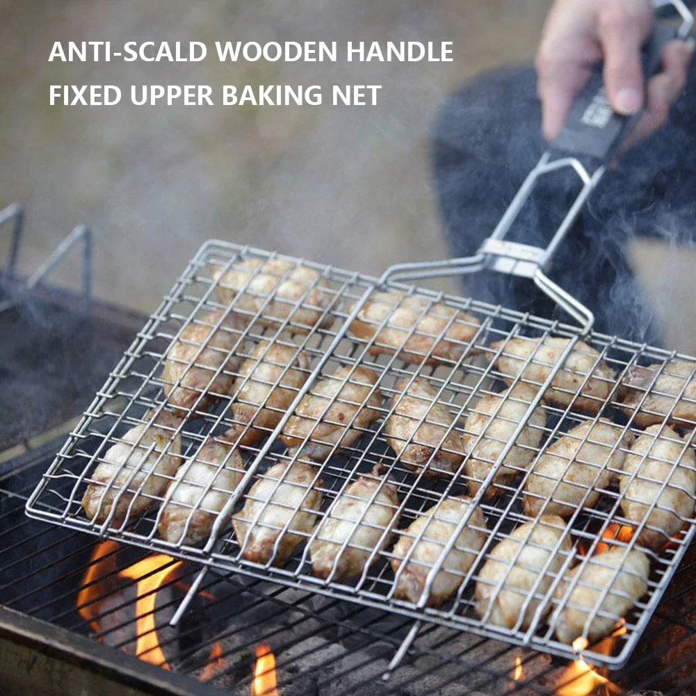 BBQ Grilling Baskets Non Stick Folding Grill Basket Stainless Steel Barbecue Grill Basket for Fish Vegetables Steak Shrimp Chops