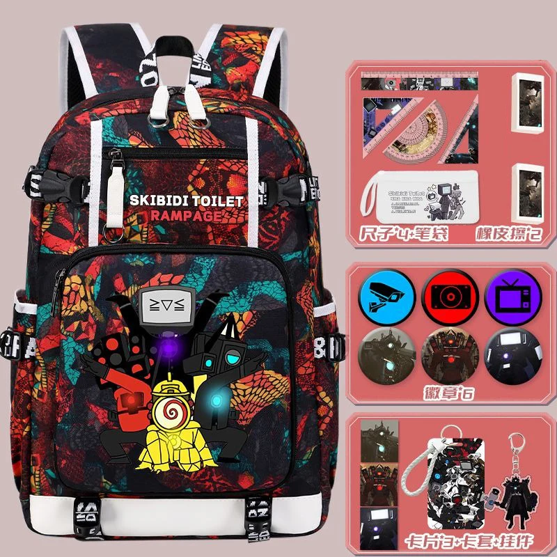 Malla transpirable, negro, azul, rojo, inodoro Skibidi, mochilas escolares para estudiantes, niños y adolescentes, mochilas de anime de gran capacidad para niñas y niños