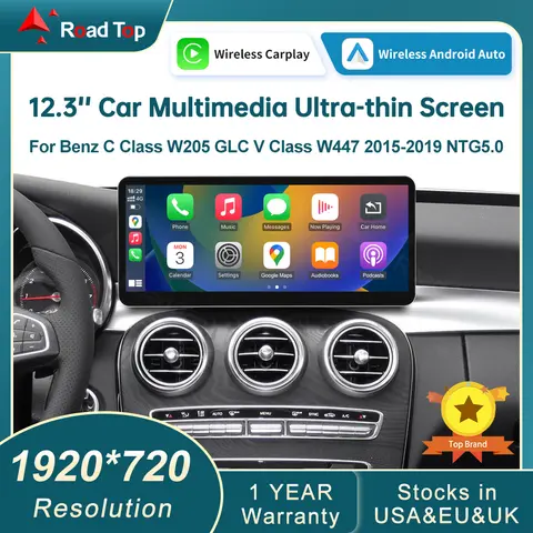 US RoadTop Wireless CarPlay Android-Auto Multimedia Linux Screen for Mercedes Benz C Class W205 GLC V W447 NTG 5.0 2015-2018