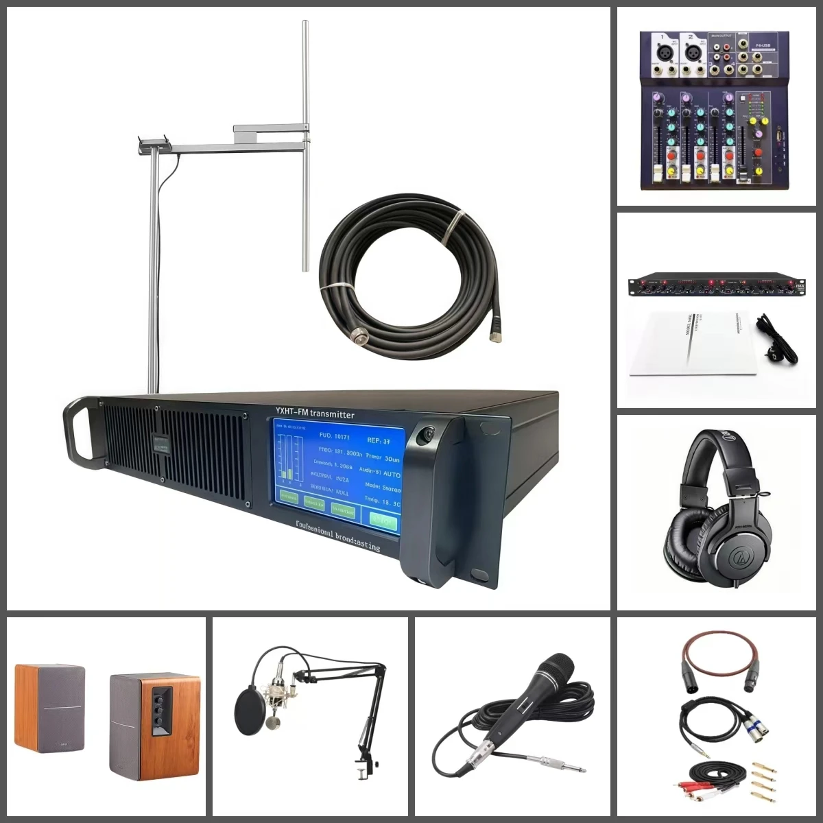 100-240 فولت (110 فولت/220 فولت) جهاز إرسال FM YXHT-300W مع هوائي/كابل - شاشة تعمل باللمس، صوت CD، للمدرسة والمقهى #6