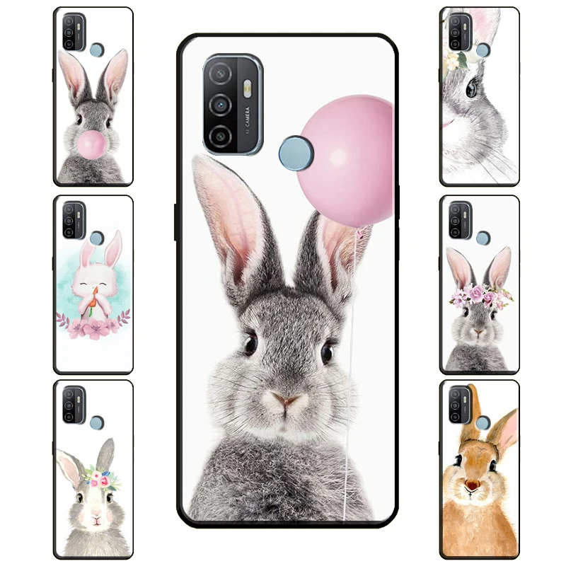 Cute Bunny Rabbit Case For OPPO Find X3 Pro F5 F7 A52 A72 A15 A83 A91 A3S A5S A5 A9 A31 A53 2020 Back Cover