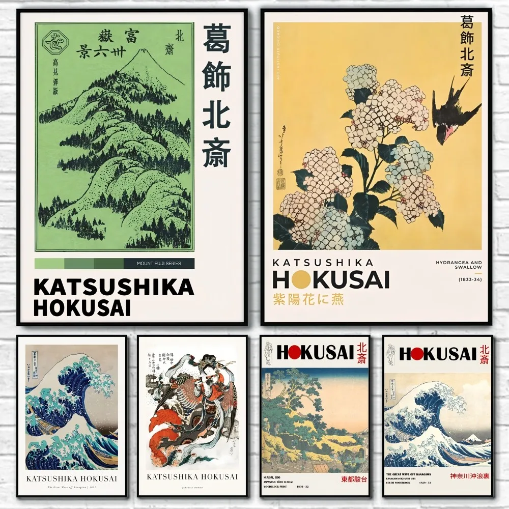 

K-KatsushikaS Japan Art H-HokusaiES Poster Sticky Wall Art Printing Waterproof Home Living Bed Room Bar Hallway Aesthetic Decor