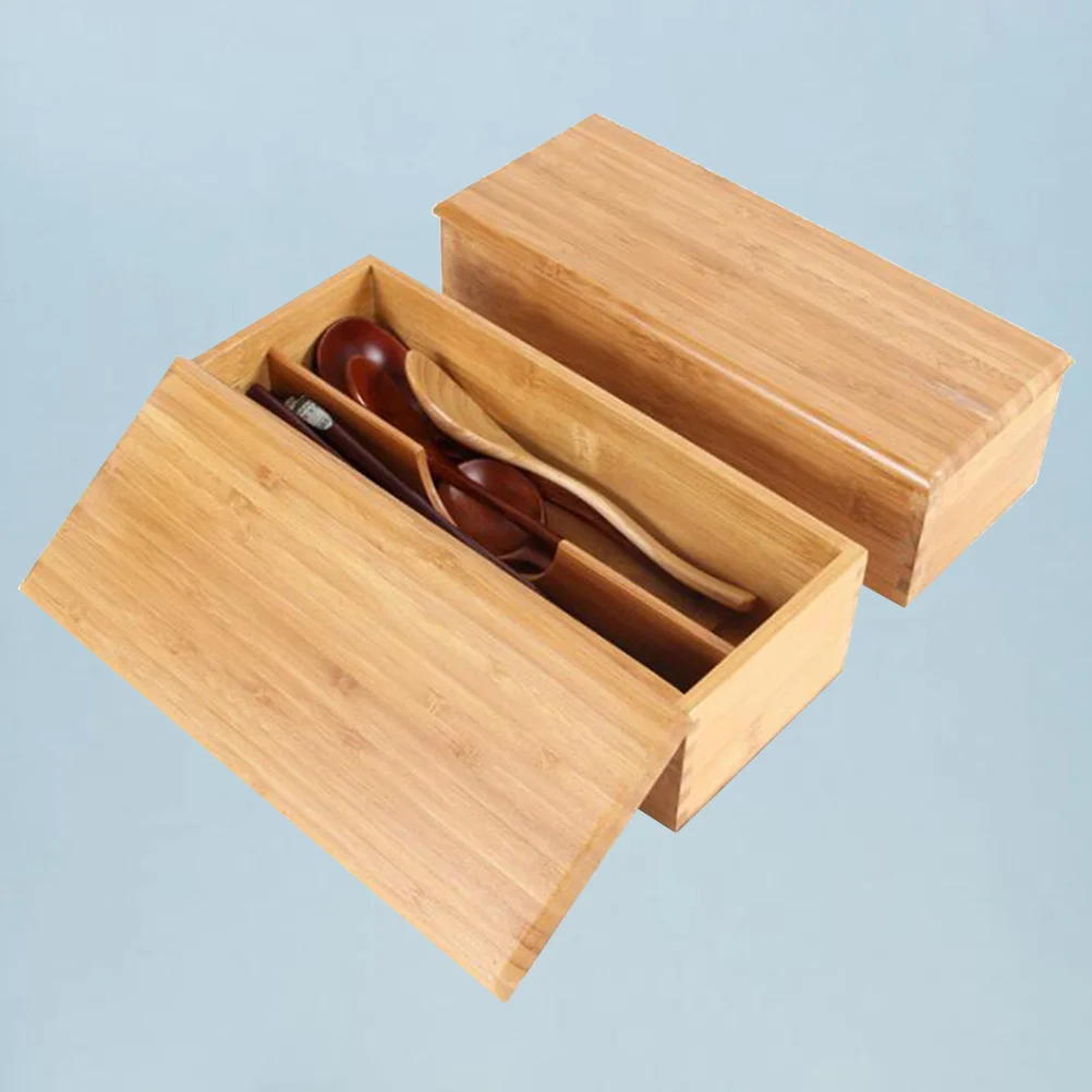 

Bamboo Utensil Holder Storage Box For Spoons Chopsticks Cooking Tools Kitchen Countertop Organizer Dining Table Camping Cutlery