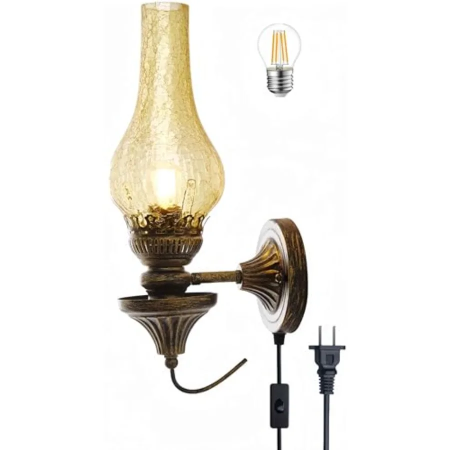 

16in Vintage lug in Wall Sconces Antique Rustic Farmhouse Bedside Wall Lams Oil Rubbed Bronze Cracked Glass Western Industrial