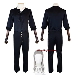 Witcher Costume Cosplay Parrucca Geralt Nero Top Pantaloni Uniformi Uomo Halloween Party Outfit Gioco di ruolo Abito classico medievale per adulti