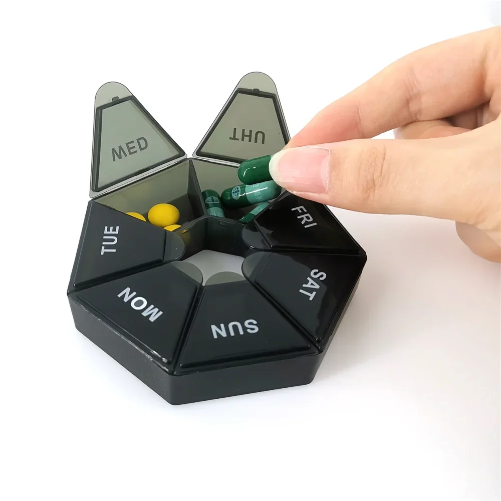 Caja  almacenamiento  pastillas  7 días, Mini caja dispensadora  medicamentos portátil  viaje, caja selladora  plást
