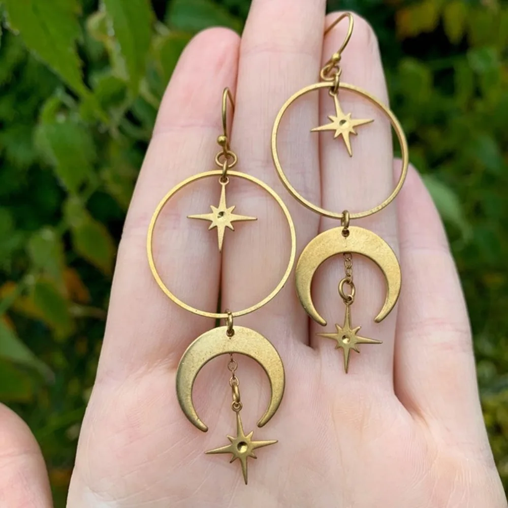 بوهيميا موضة الذهب اللون الهلال القمر ستار الشرابة السماوية الجسم استرخى أقراط للنساء شخصية مجوهرات Accessoy هدية