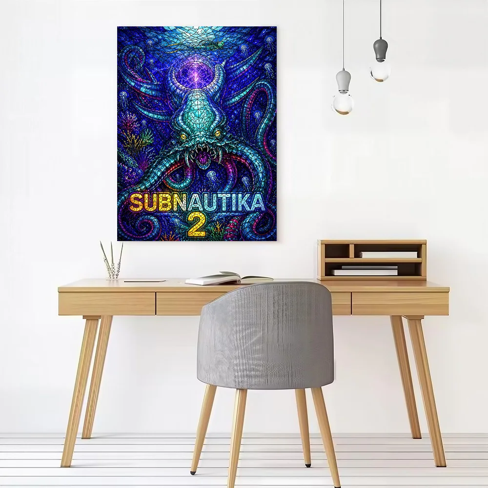 Subnautica 2 Stained Glass Art Canvas Poster Wall Art Customizable High Quality Printed Picture for Living Room Decorations Arts