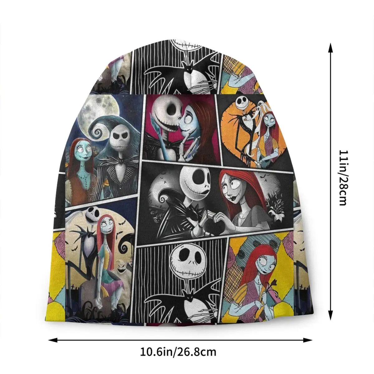 Custom Halloween Jack Skellington Collage Skullies Beanies Caps Hip Hop Winter Warm  Knitting Hat Adult Unisex Bonnet Hats