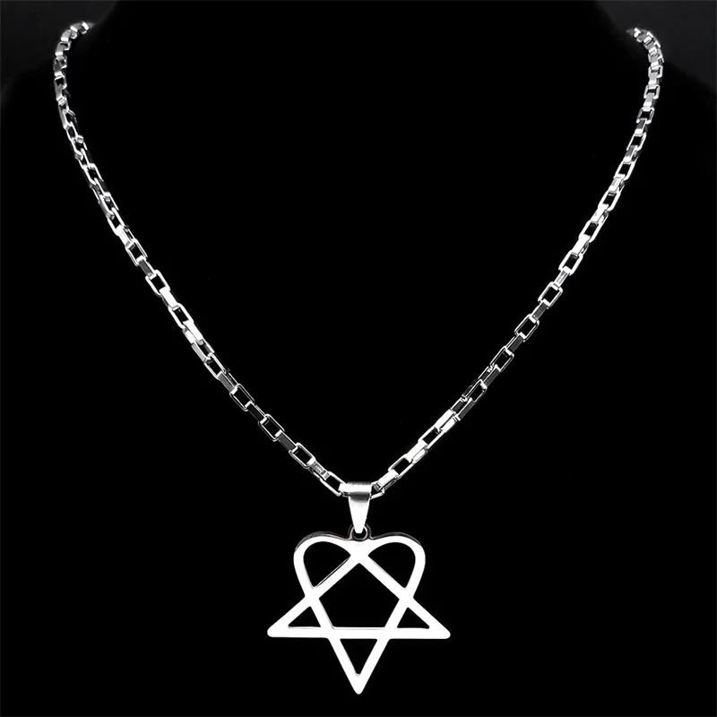 Hip Hop Rock Musik Him Heartagram Stern Herz Halskette für Frauen Männer Edelstahl Y2k Black Metal Band Goth Punk Kette Schmuck – Detail 14