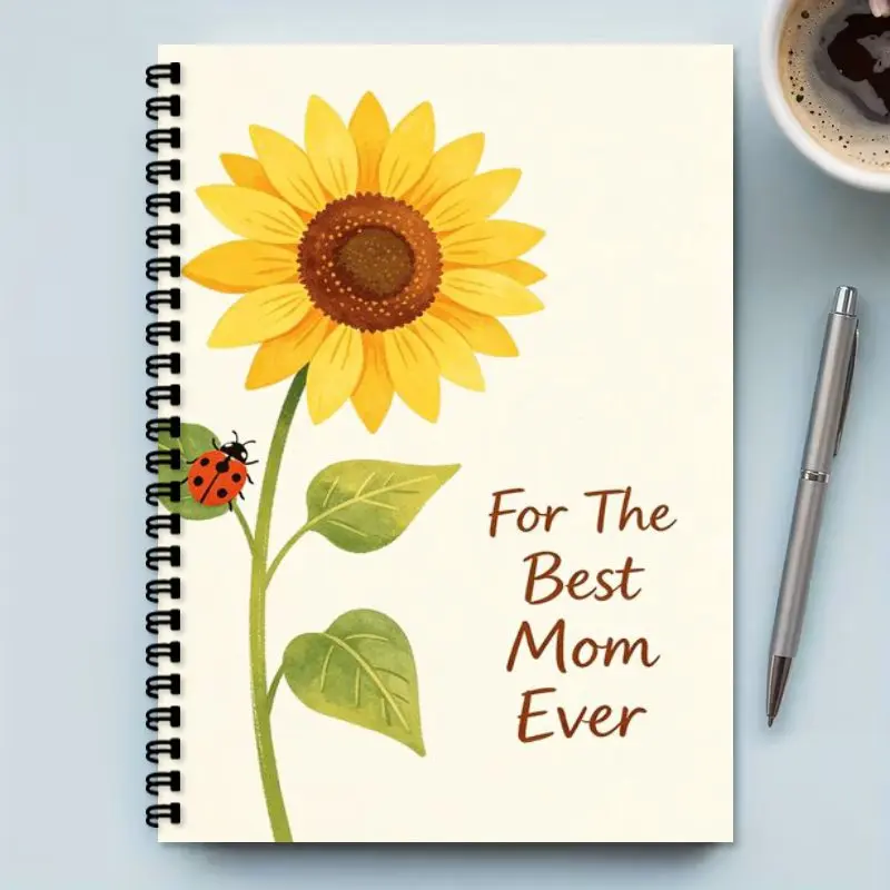 1pc A5 Spiral Notebook Mother's Day Gift Notebook Sunflower & Ladybug Pattern For The Best Mom Ever Keepsake Diary