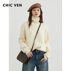 CHIC VEN Women Sweaters Long Sleeve Solid Turtleneck Basic Woman Jumpers Female Knitted Pullovers Tops Warm Autumn Winter 2023