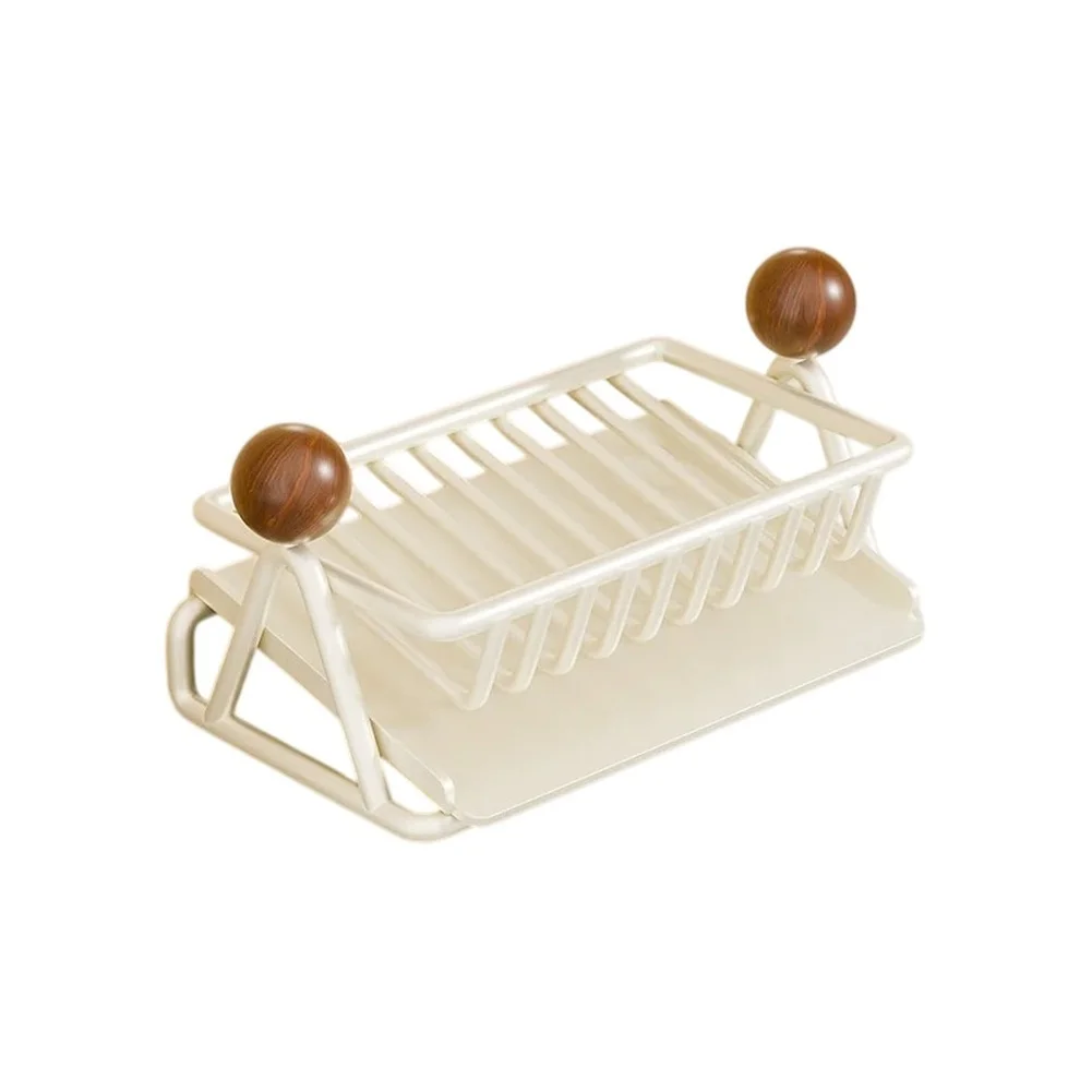 Rust Resistant Carbon Steel Soap Dish with Wooden Accents 12 Degree Angled Drainage for Bathroom Sink Countertop Use