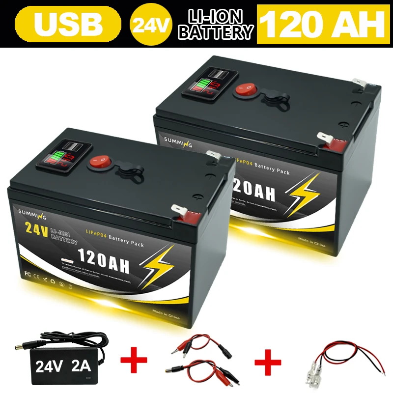 

24V 120Ah Lithium LiFeP04 Battery for Solar Charging,Fish Finder Marine Outdoor Camping Off-Grid Applications with USB Port