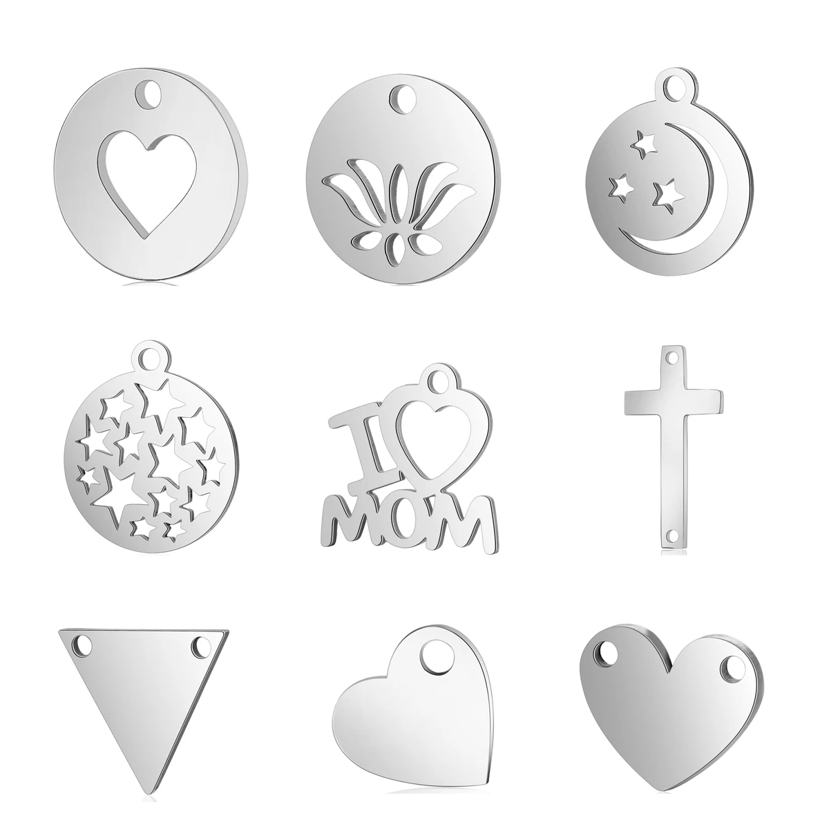 30pcs/Lot Stainless Steel Heart Love Mom Cross Charms Pendants for DIY Jewelry Making Necklace Bracelet Gifts