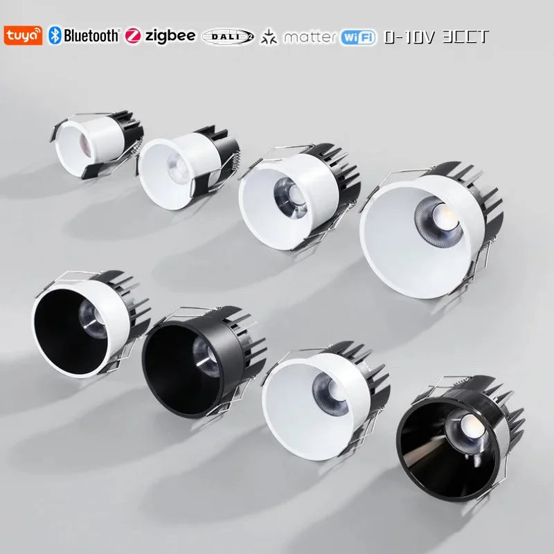 

Narrow-edge Smart Anti-glare COB Spotlight 7W Bluetooth Zigbee Dali Dimmabe 3CCT 12W LED Downlight AC85-265V Home and Commercial