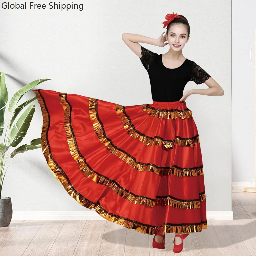 720 °   فتاة الغجر الإسبانية الفلامنكو فستان البوليستر الحرير لامعة واسعة تنورة سوينغ كرنفال قاعة الحفلات ملابس رقص البطن تنورة 2026