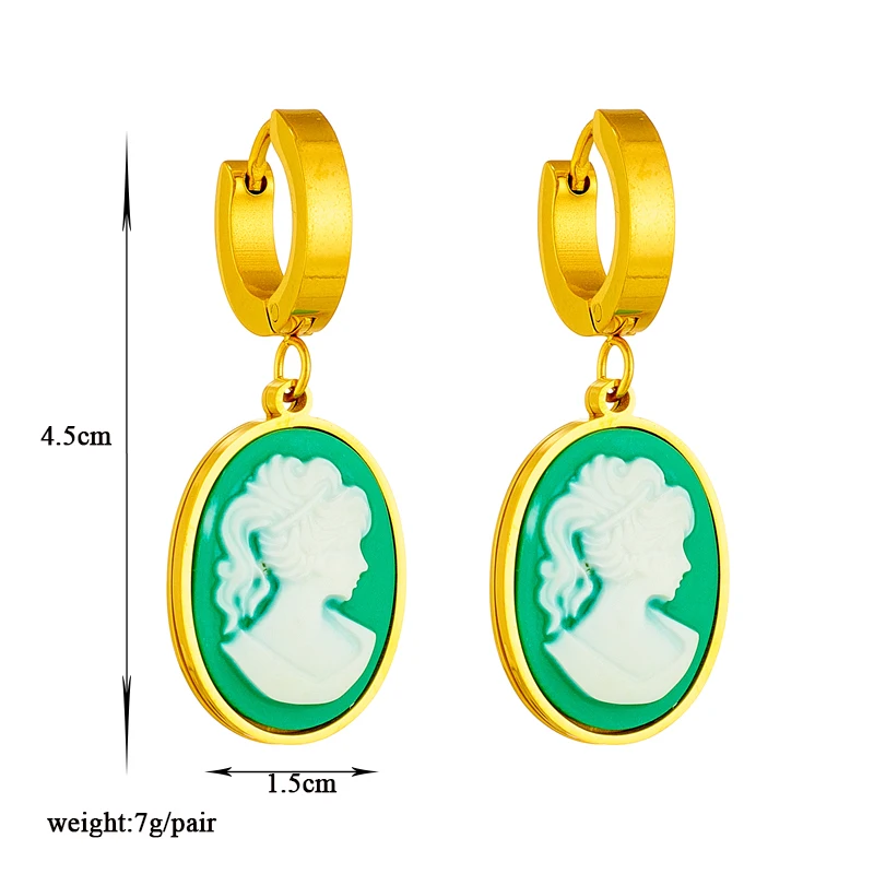 XIYANIKE 316L Stainless Steel Earrings Green White Portrait Pendant Accessories for Women Charming Birthday Jewelry Gifts Серьги