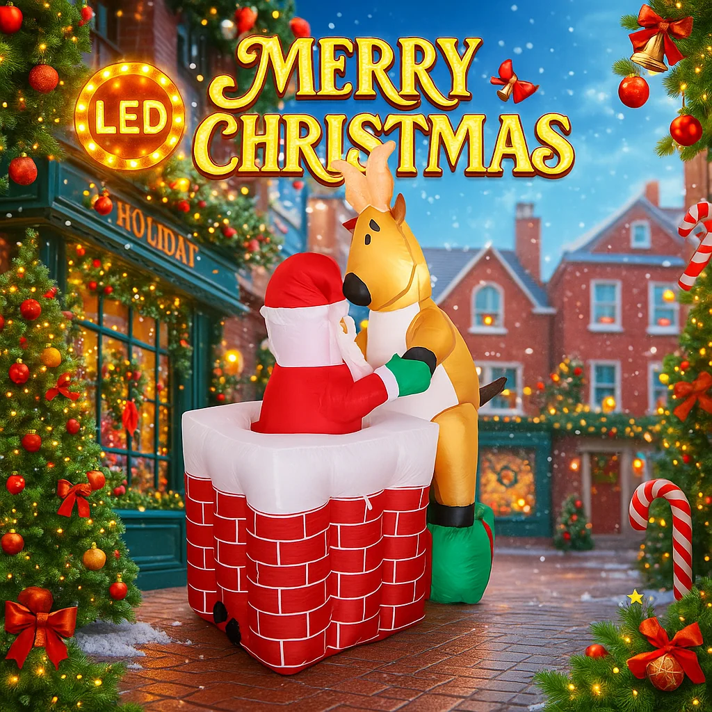 4.9FT ألعاب قابلة للنفخ LED سانتا الرنة مدخنة LED عيد الميلاد ديكور المنزل احتفالي زخرفة هدايا عيد الميلاد زينة ساحة عيد الميلاد