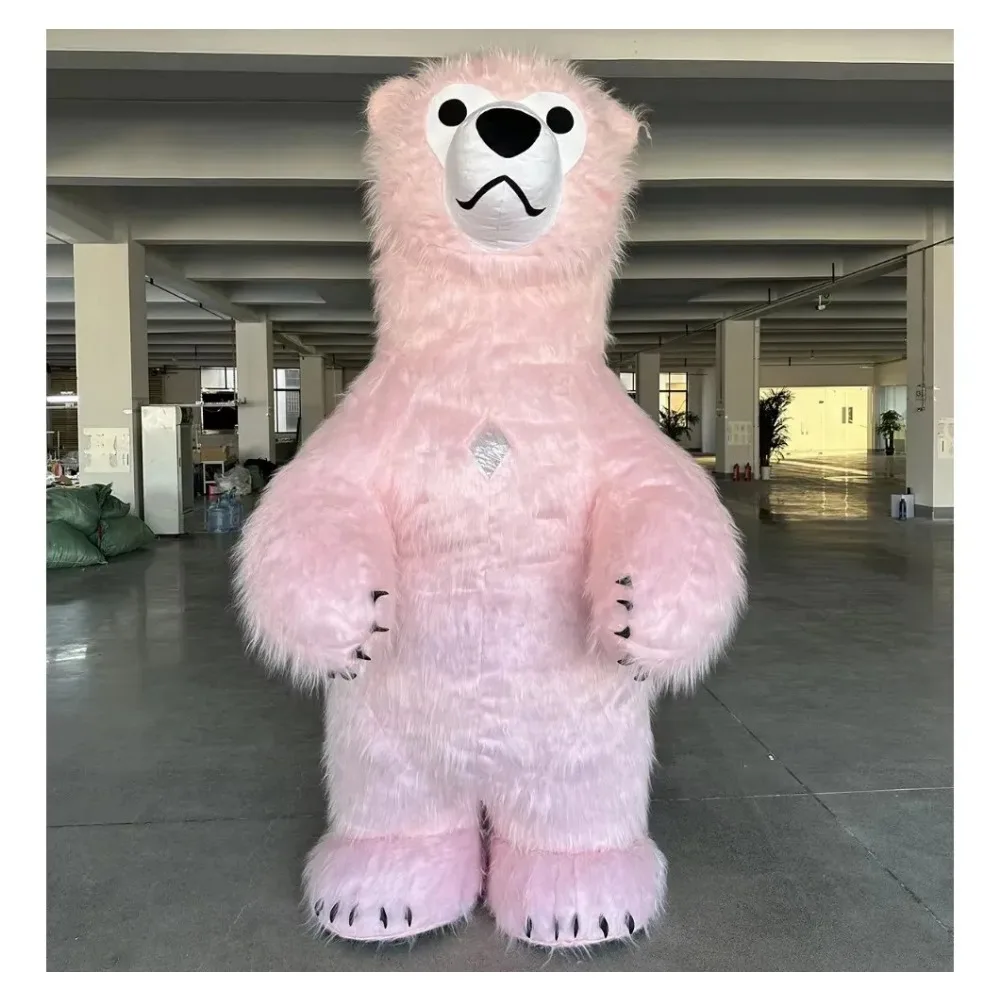 Inflatable Pink Bear Mascot Costume Adult Cartoon Cosplay Christmas Birthday No Battery No Charger